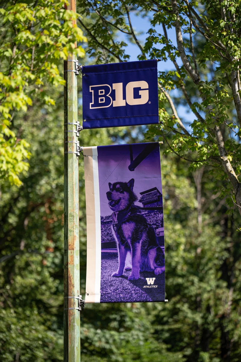 Big Ten and Husky street banners on Montlake Boulevard