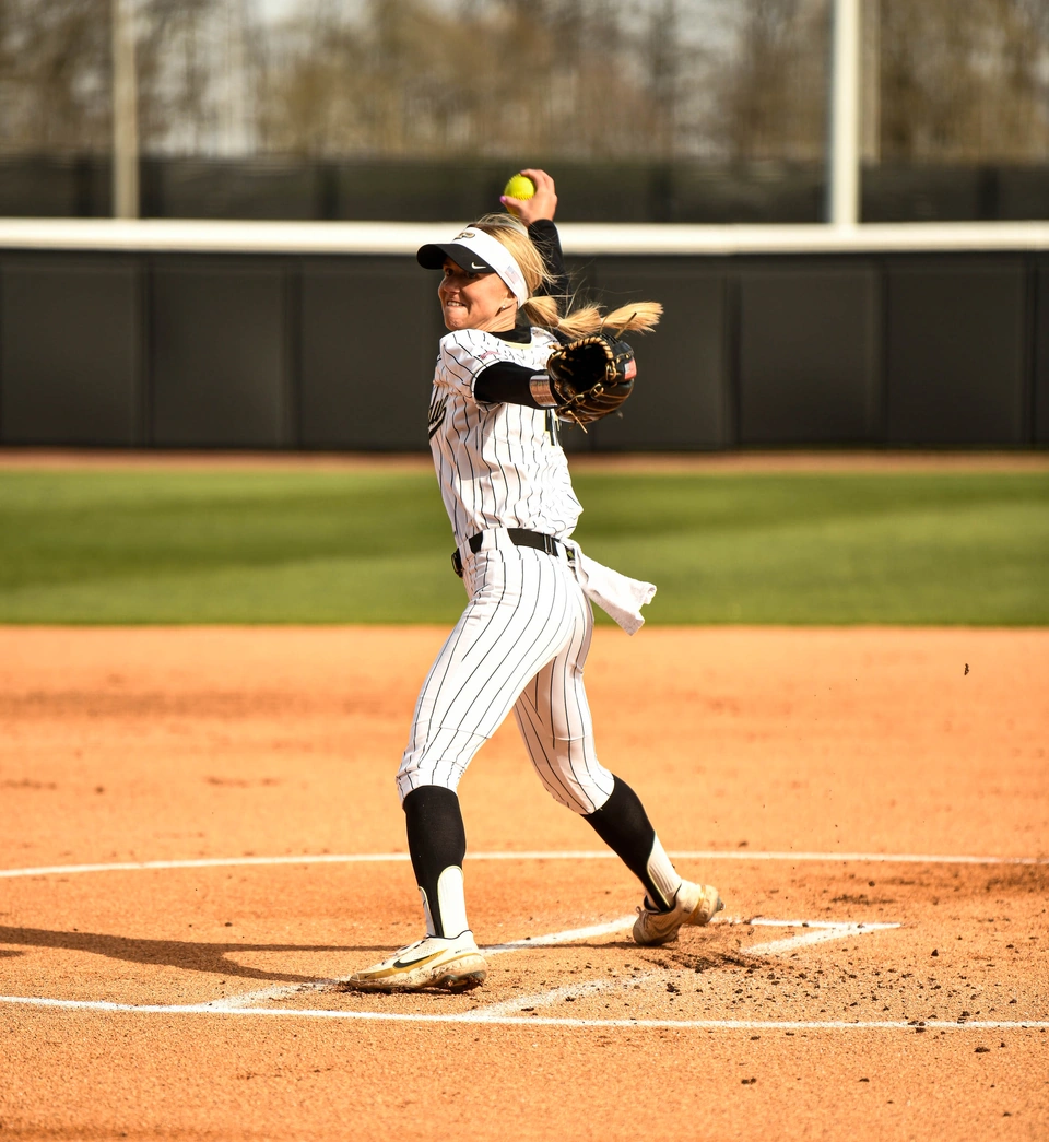 Purdue pitcher mid-delivery