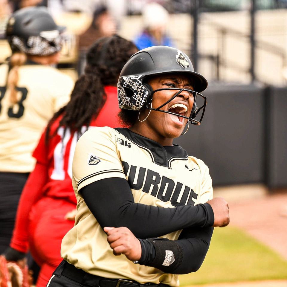 Purdue softball players celebrating